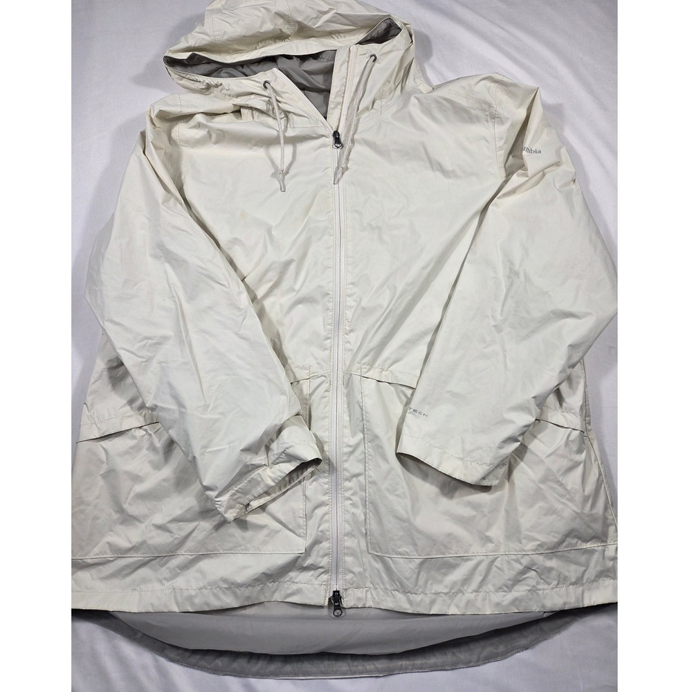 Columbia Omni-Tech Hooded Rain Jacket Cream Off-White Plus Size 3X Full Zip